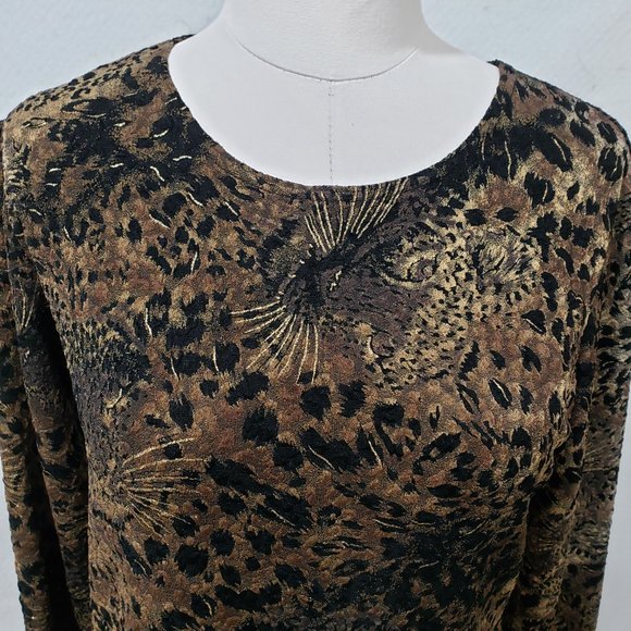 Nygard Black Brown Gold Stretch Top Cat Print M, 10-12 - Picture 4 of 9